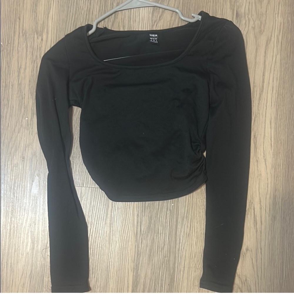 SHEIN Black Long Sleeve Fitted Crop Bodysuit